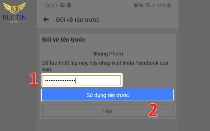 Nhập mật khẩu và lưu thay đổi